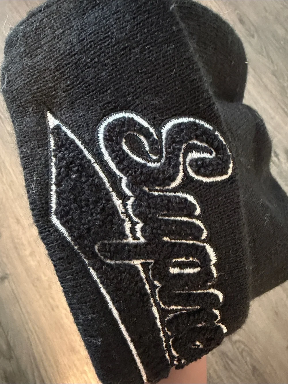 Supreme Black Knit Beanie with Black-and-White Pom